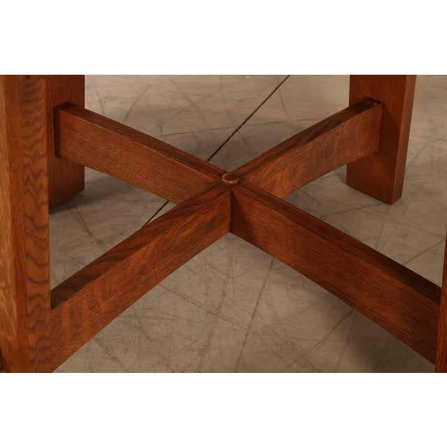 Wood Stickley Commemorative Leather-Top Round Oak Library Table For Sale - Image 7 of 18