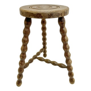 French Tripod Bobbin Turned Wooden Stool, 1950s For Sale