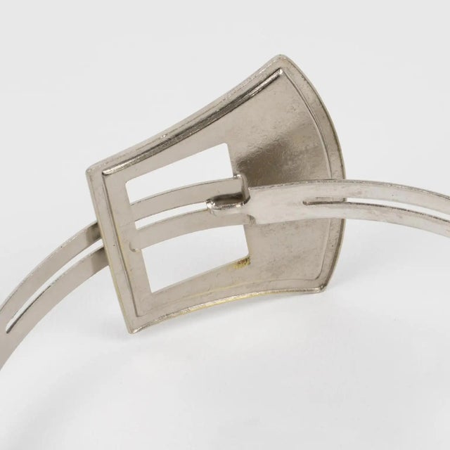 Silver Modernist Silvered Metal Rigid Collar Necklace with Belt Buckle Design For Sale - Image 8 of 8