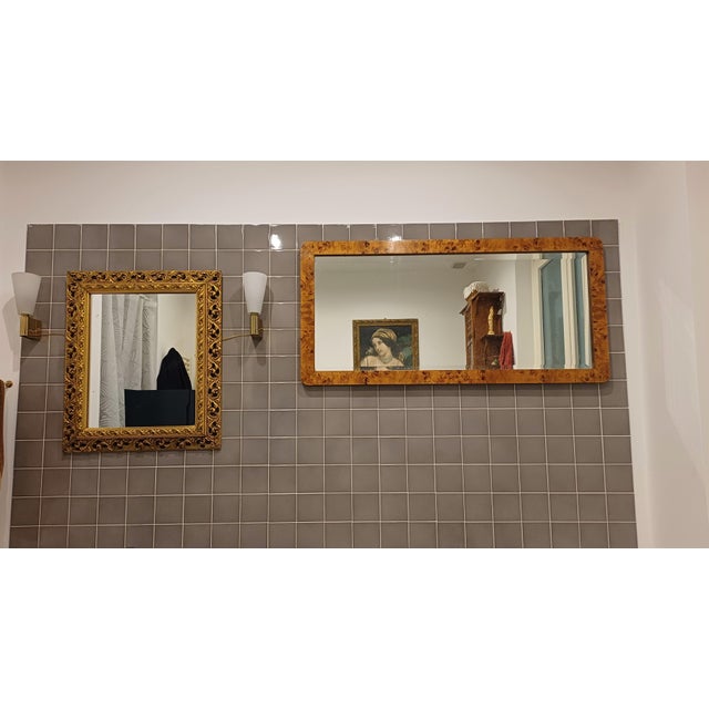 M15 - Rectangular mirror (52x112) Original 1930s Italian beveled glass and birch burl, exceptionally well-preserved, part...