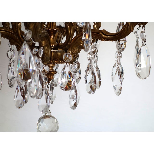 Palwa Brass Lead Crystal Six Liight Chandelier 6 Lights from Palwa, 1960s For Sale - Image 12 of 15
