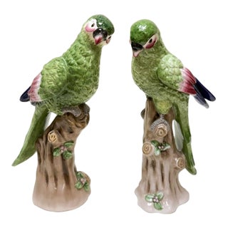 Pair of Jeanne Reed's Porcelain Parrot Statues For Sale