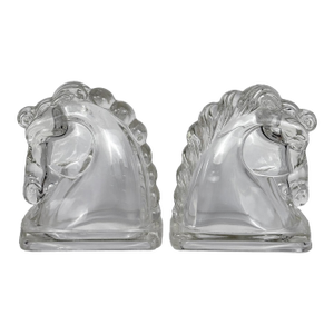 Vintage Art Deco Equestrian Glass Horse Head Library Bookends - A Pair