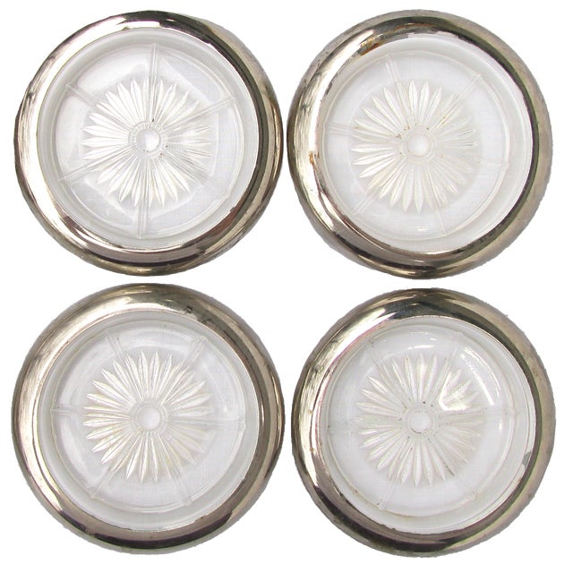 Hollywood Regency Leonard Italian Silverplate / Glass Coasters, S/4 For Sale - Image 3 of 3