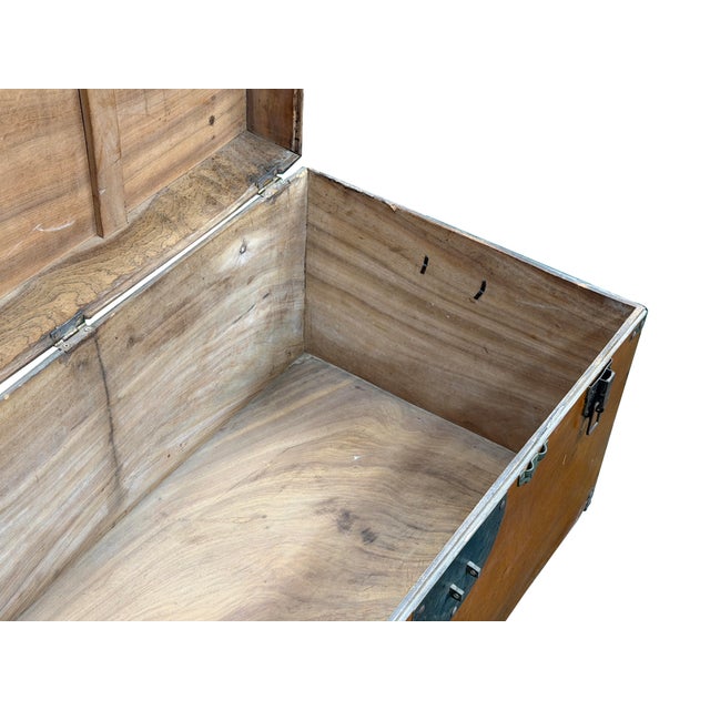 Vintage Oriental Wood Rectangular MoonFace Hardware Trunk Table For Sale - Image 13 of 15