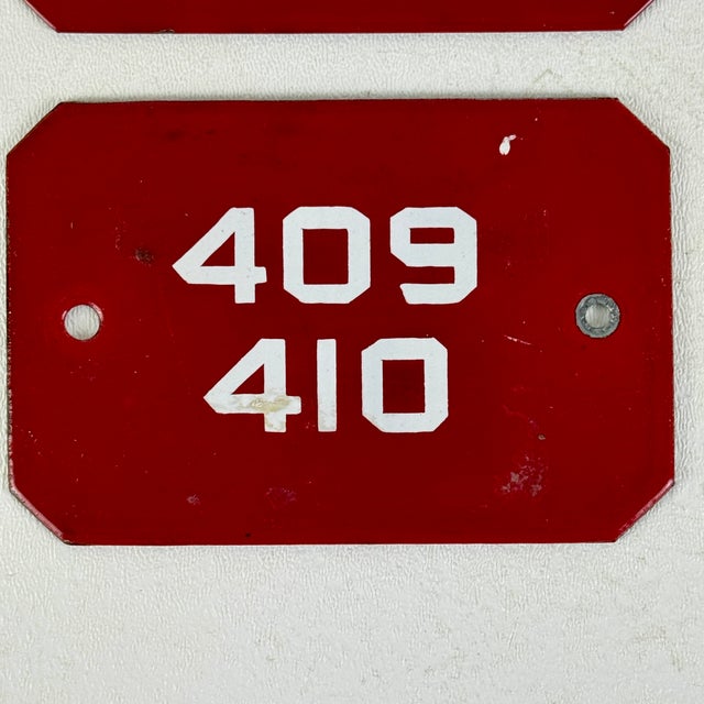 Pair of Vintage Porcelain / Enamel Wall Sign Plaques With Numbers For Sale - Image 4 of 7