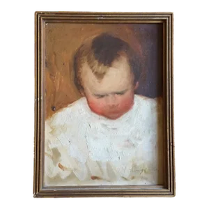 Early 20th Century Julia Searing Leaycraft (1885 - 1960) Woodstock New York Colony Oil Painting Portrait of a Baby Boy Signed & Dated 1915