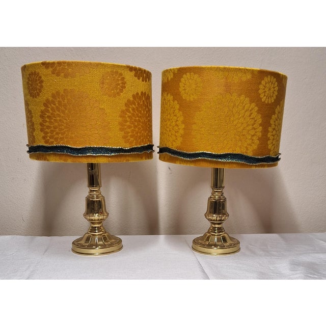 Vintage Table Lamps with Brass Base and Fabric Shade from Lamplove, 1980s, Set of 2, in Very Good conditions. Designed...