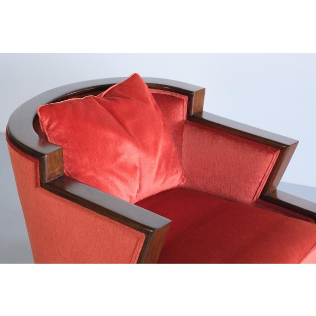 Art Deco Cubist Armchair in Vermilion Mohair Velvet and Maple, Belgium, 1920s For Sale - Image 10 of 17