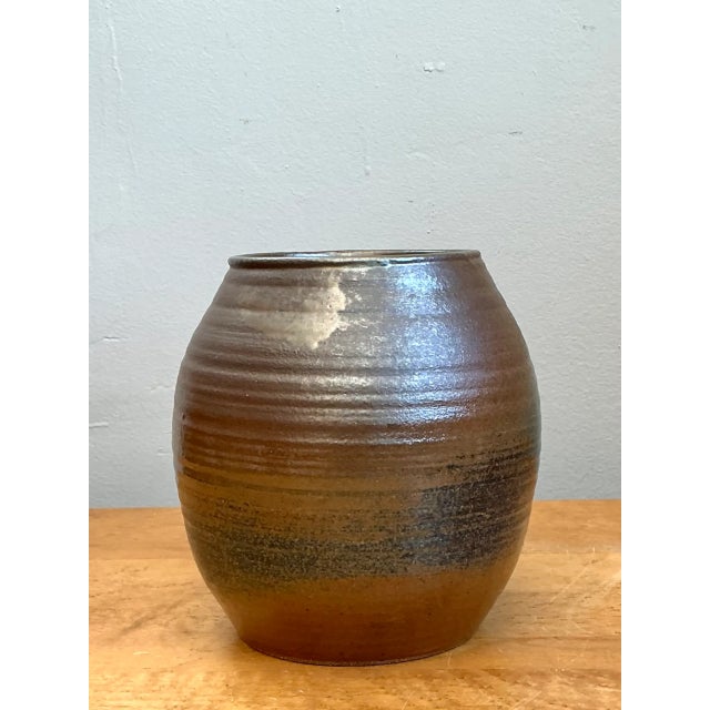 Mid-Century Modern Vintage Brown Glazed Ceramic Vase For Sale - Image 3 of 12