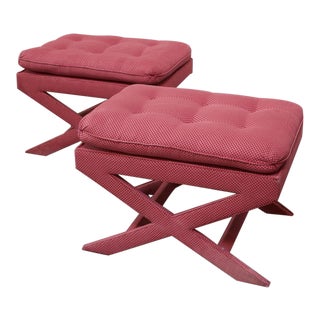 Midcentury X-Base Stools / Ottomans Attributed to Billy Baldwin - a Pair For Sale