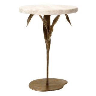 Aged Gold Willow Accent Table Travertine For Sale