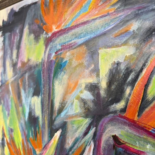 Expressionist Birds of Paradise Oil Painting Signed by Artist Spoonamore For Sale - Image 10 of 11