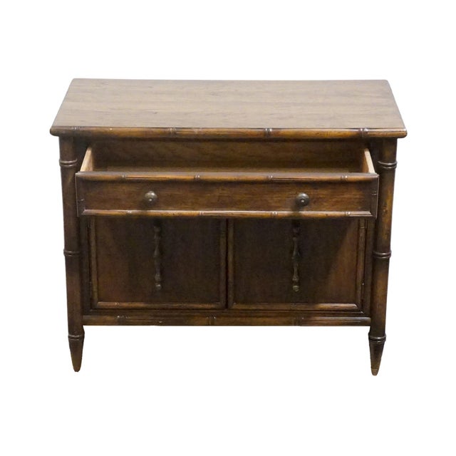 National / Mount Airy Asian Chinoiserie Faux Bamboo 31" Fruitwood Cabinet Nightstand For Sale In Kansas City - Image 6 of 13