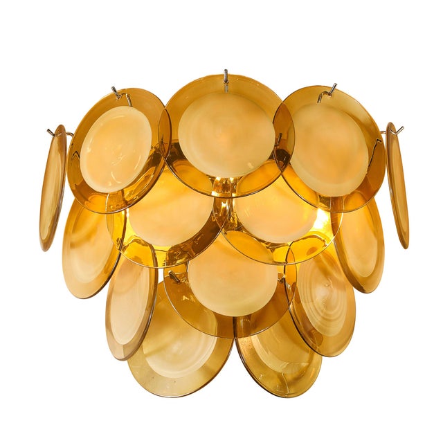Pair of Modernist 14-Disc Sconces in Hand-Blown Murano Topaz Glass For Sale - Image 13 of 15