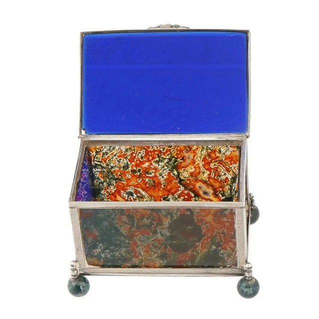 Mid 20th Century Decorative 925 Silver Glass Moss Agate Trinket Box For Sale - Image 4 of 13