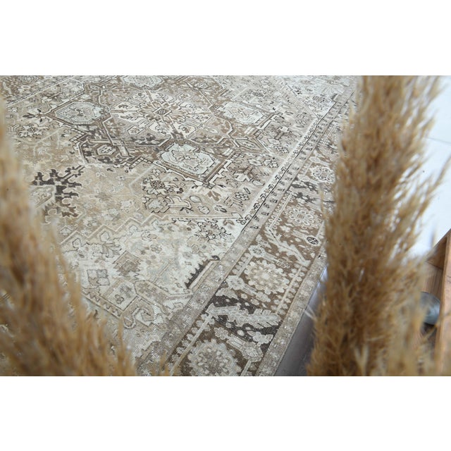 Coffee 1960s Vintage Persian Handmade Wool Cotton Light Brown Area Rug For Sale - Image 8 of 11