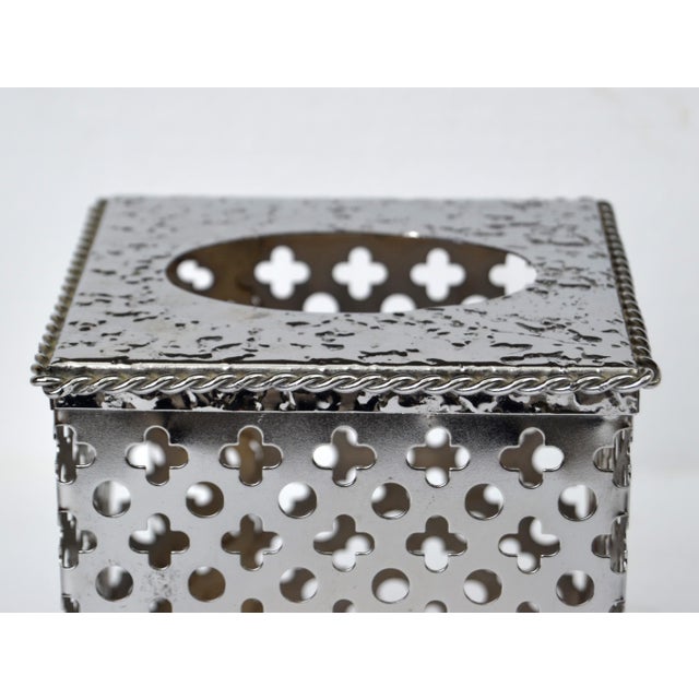 1980s Bohemian Handmade Embellished Cutout Steel Tissue Box Cover For Sale - Image 10 of 16