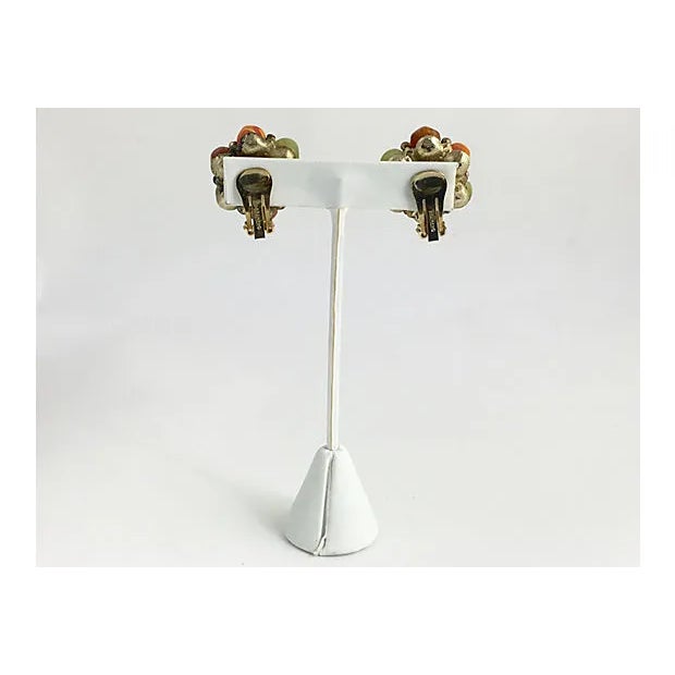 Mid-Century Modern Kramer Orange & Green Button Earrings For Sale - Image 3 of 7
