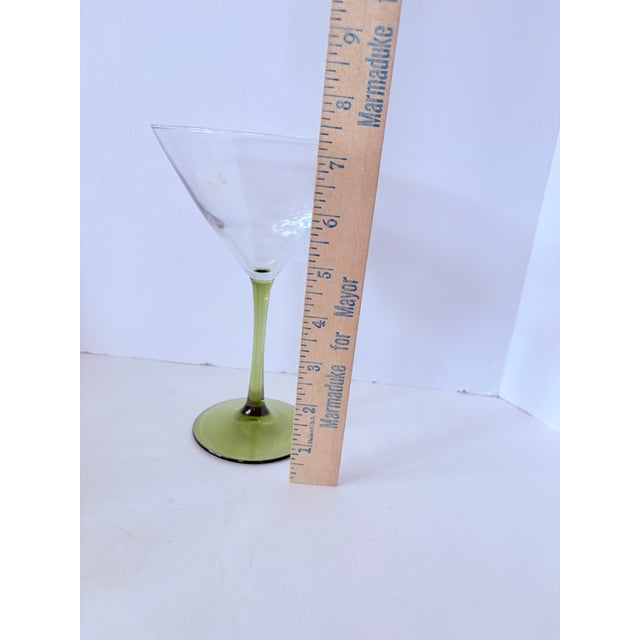 Vintage Mid-Century Modern Chartreuse Stem Green Martini Coupe Glasses - Set of 6 For Sale In Indianapolis - Image 6 of 9