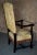 Beige Antique Carved Oak Armchair 1920s Tudor Style High Back Fringe Stretcher Base For Sale - Image 8 of 13