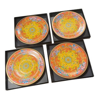 1990s Set of 4 Rosenthal Versace Primavera 7 1/8"Bread & Butter Plate Original Box For Sale