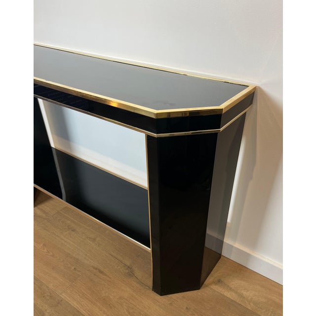1970s Black and gold lacquered metal console signed by French designer Jean-Claude Mahey For Sale - Image 9 of 12
