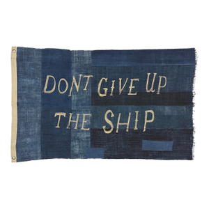 Large Patchwork Indigo Flag, Don't Give Up the Ship, Unique