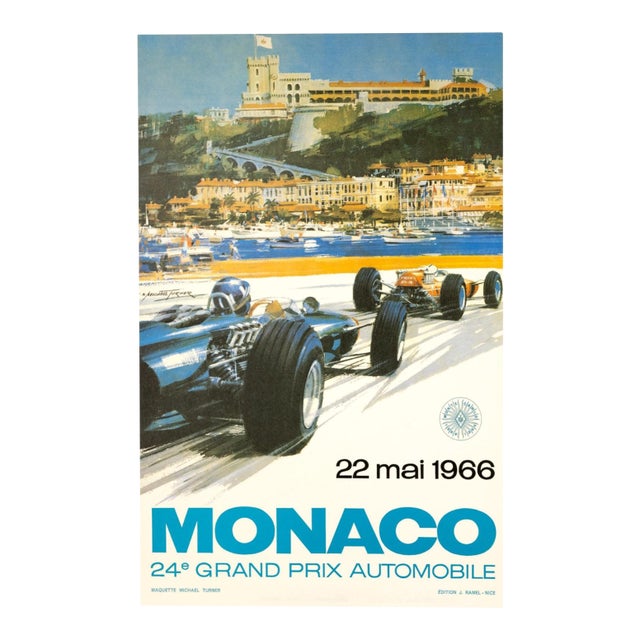 Monaco Grand Prix 1966 Michael Turner Vintage French Automobile Racing Poster For Sale