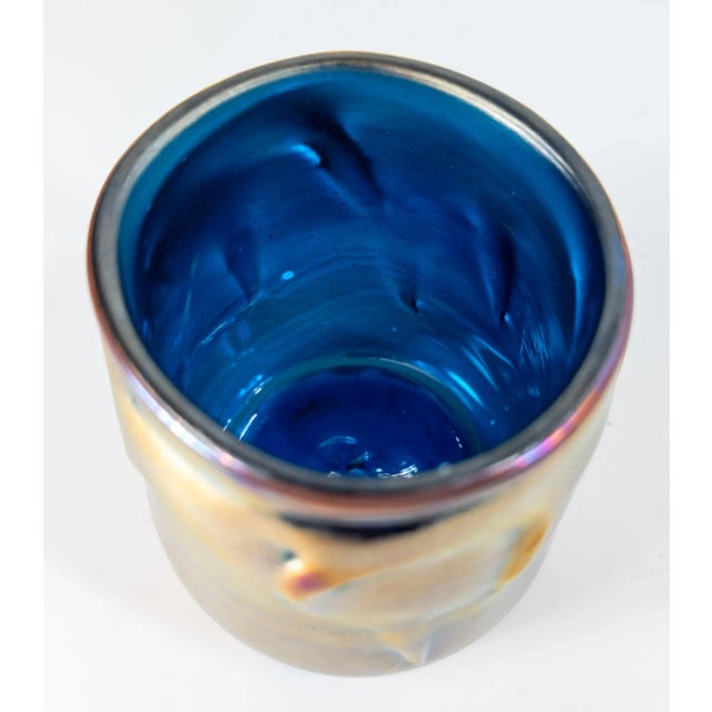 Gold Mid-Century Contemporary Aurene Glazed Art Glass Vase, Signed For Sale - Image 8 of 12