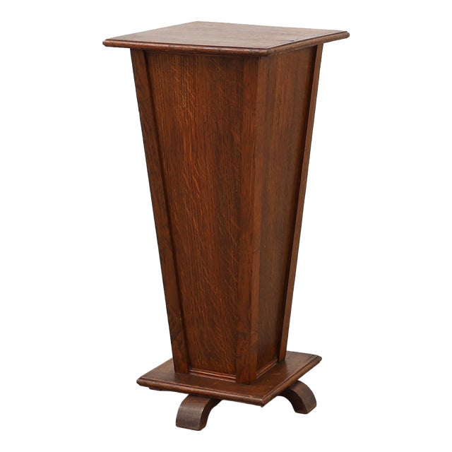 French Art Deco Geometric Oak Pedestal, 1925 For Sale