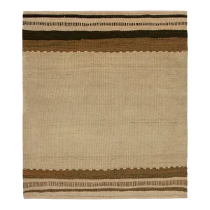 1980s Vintage Kilim Sofreh Rug in Beige-Brown, Open Field With Striped Borders