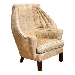 Danish Cabinetmaker Barrel Back Armchair in Floral Damask, 1920s For Sale