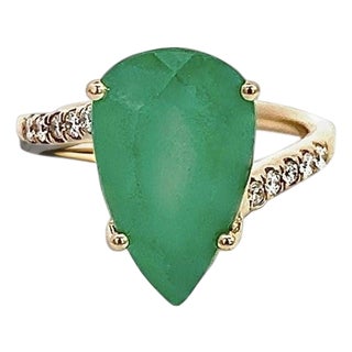 Natural Emerald Diamond Ring Size 7 14k Y Gold 7.17 TCW Certified For Sale