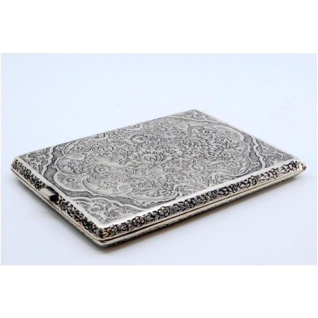Silver Cigarette Case with Bird and Flower Reliefs For Sale - Image 3 of 10