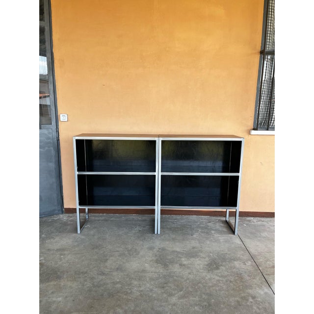 Vintage Baxter Bookcases in Black Leather and Steel, 1990s For Sale - Image 6 of 16