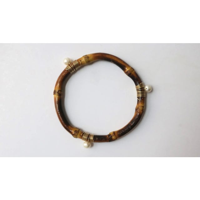 Wood Pearl and Bamboo Bangle Bracelet For Sale - Image 7 of 7