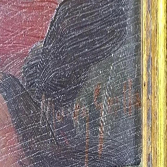 Impressionist Portrait of a Woman in Red Dress, Oil Painting, Framed For Sale - Image 7 of 9