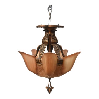 1930's American Deco Slip Shade Chandelier by Markel For Sale