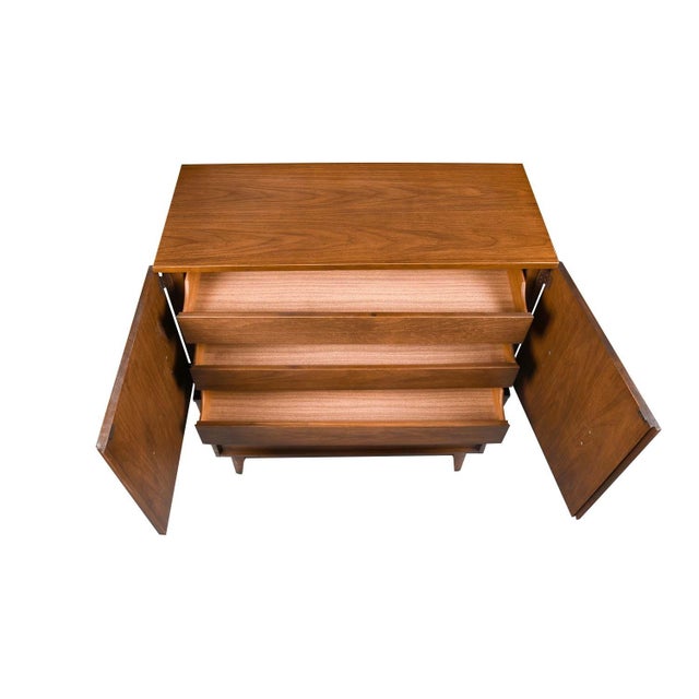 Wood Mid-Century Burlwood Tallboy Dresser Lenoir Furniture For Sale - Image 7 of 8