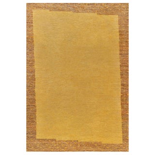 Mid-Century Scandinavian Abstract Yellow With Brown Flatweave Rug For Sale