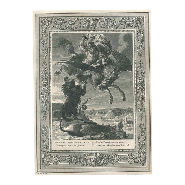 Combat de Bellerophon contre la Chimere, from ''Le Temple des Muses'' 1742 For Sale