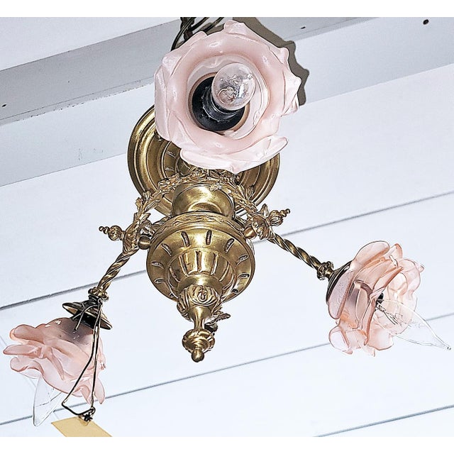 1920s 1920s French Gilt Gold Bronze Dore' Ceiling Chandelier For Sale - Image 5 of 6