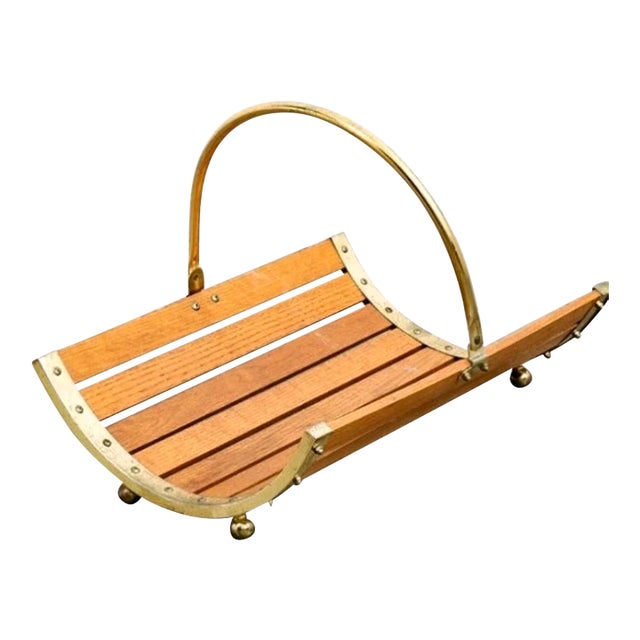 Mid Century Modern Magazine Rack Magazine Holder Modernist Oak Brass Vintage Handle For Sale