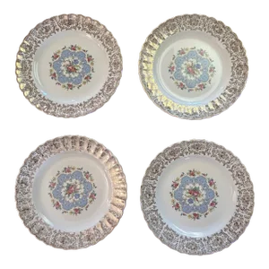 Set of 4 Lyric Dinner Plates by American Limoges, 1940s