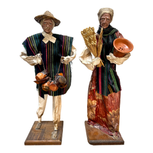 Pair of Vintage Mexican Folk Art Figures – Handcrafted Papier-Mâché & Textile Farmers