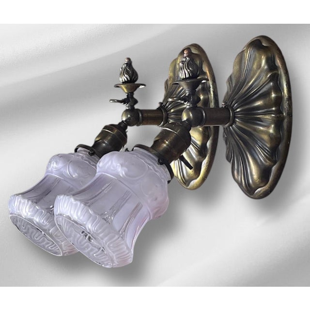 1900s Brass Beardslee Sconces With Violet Shades - a Pair For Sale - Image 13 of 14