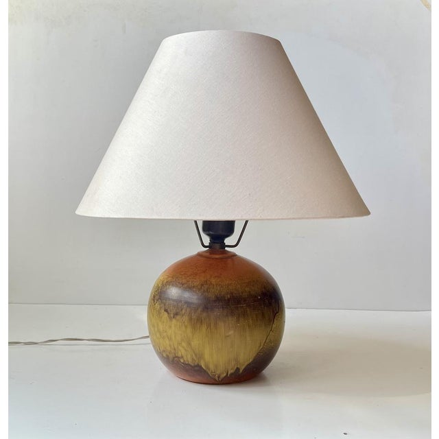 Orange French Orange Pottery Orb Table Lamp in the style of Jean Besnard, 1930s For Sale - Image 8 of 8
