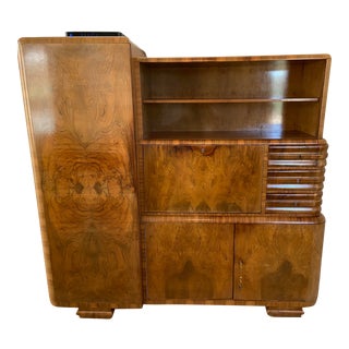 1940s Art Deco Burl Wood Armoire For Sale