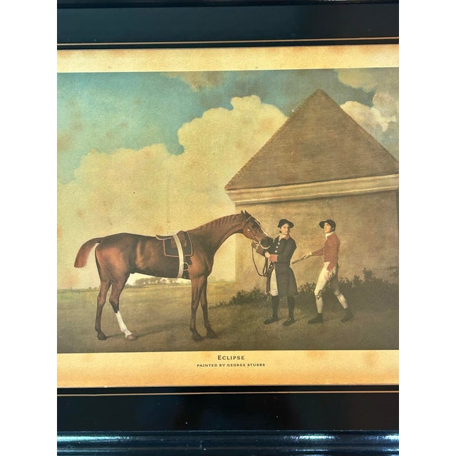 English Vintage Abercrombie & Fitch English Black Lacquer Wood Serving Tray With George Stubbs “Eclipse” Equestrian Print For Sale - Image 3 of 13